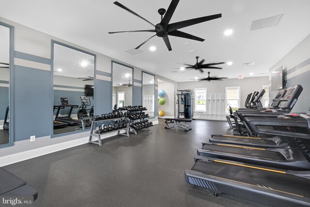 8109 Primrose Ln, Laurel, MD 20723 - workout area featuring a ceiling fan and recessed lighting