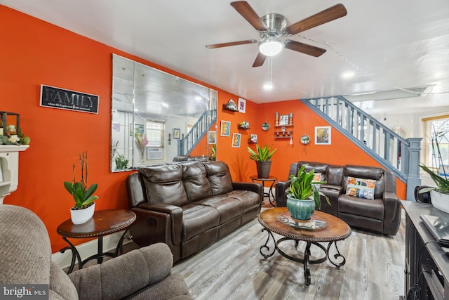 5509 Chew Ave, Philadelphia, PA 19138 - living area featuring stairway, ceiling fan, and wood finished floors