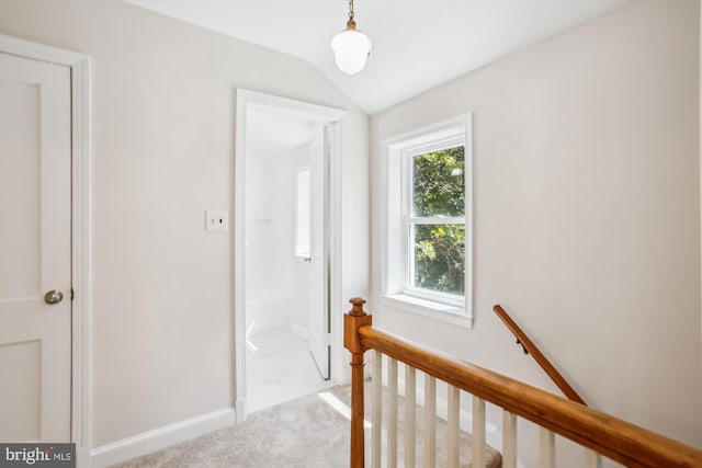 5909 Frederick St, Springfield, VA 22150 - corridor with an upstairs landing, lofted ceiling, and light carpet