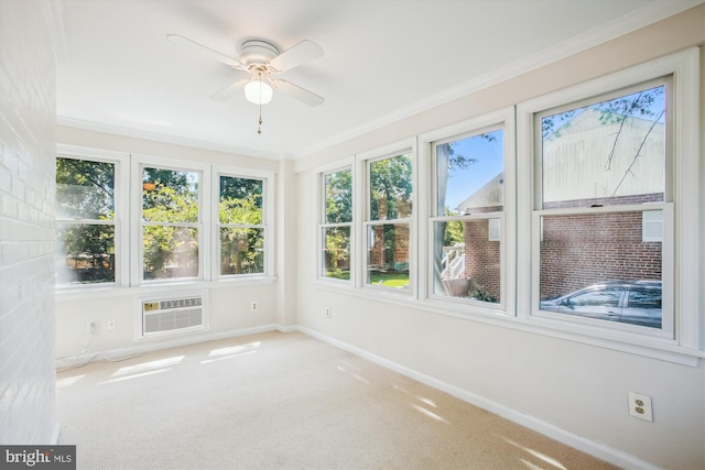 5909 Frederick St, Springfield, VA 22150 - unfurnished sunroom with a wall unit AC, carpet floors, and ornamental molding