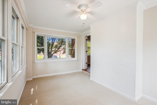 5909 Frederick St, Springfield, VA 22150 - spare room with carpet flooring, ornamental molding, brick wall, and a ceiling fan