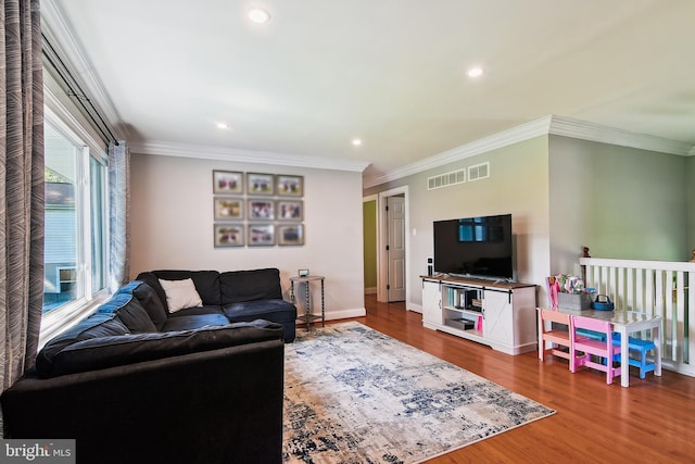 14 Nicholson Dr, Pasadena, MD 21122 - living room with wood finished floors, crown molding, and recessed lighting