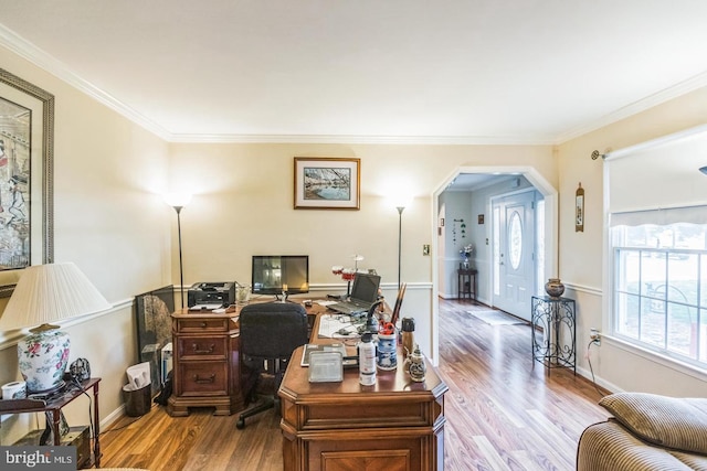 1016 Wiltshire Dr, La Plata, MD 20646 - office space with wood finished floors, arched walkways, and ornamental molding