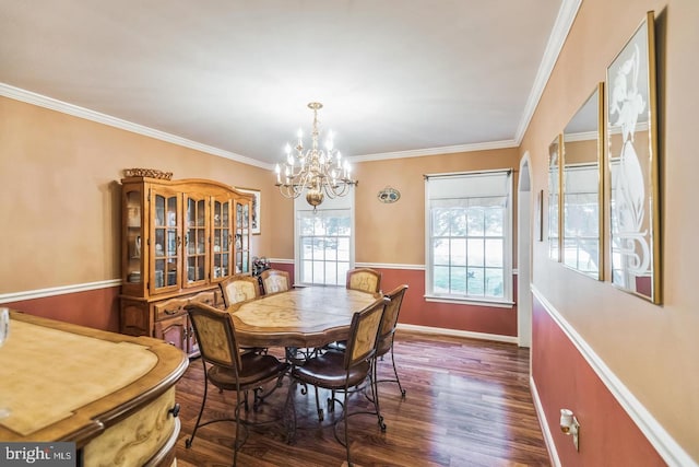 1016 Wiltshire Dr, La Plata, MD 20646 - dining space with a chandelier, ornamental molding, and dark wood-type flooring