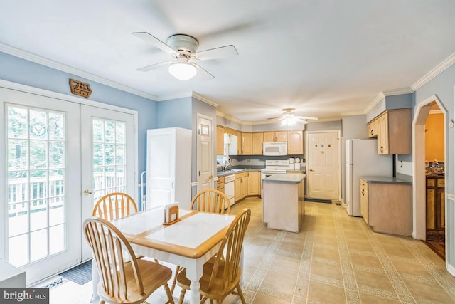 1016 Wiltshire Dr, La Plata, MD 20646 - dining space featuring ceiling fan, arched walkways, and ornamental molding