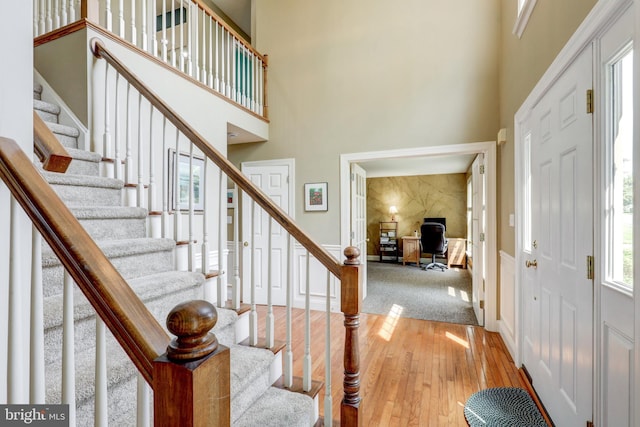 2912 Weaver Rd, Lancaster, PA 17601 - entrance foyer with a towering ceiling, hardwood / wood-style floors, and stairs