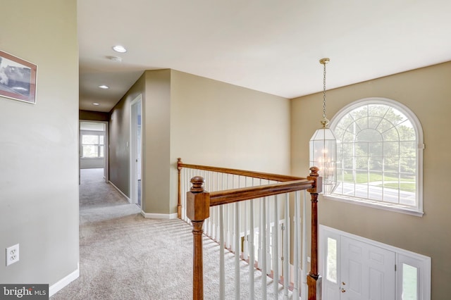 2912 Weaver Rd, Lancaster, PA 17601 - hallway featuring carpet floors, an upstairs landing, and recessed lighting