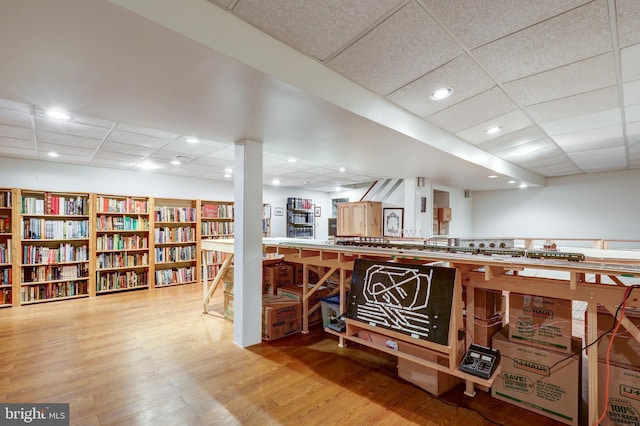 2912 Weaver Rd, Lancaster, PA 17601 - bar featuring a paneled ceiling, wood finished floors, and recessed lighting