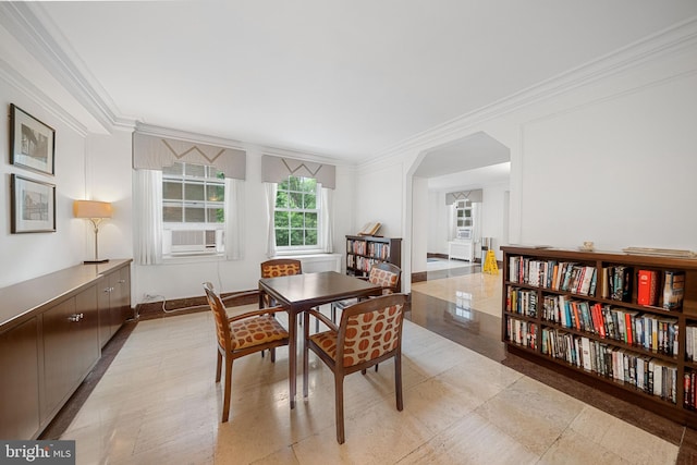 2737 Devonshire Pl NW Unit 321, Washington, DC 20008 - dining space with ornamental molding, cooling unit, and arched walkways