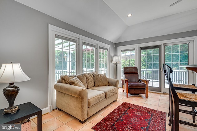 2413 Taylor Ave, Alexandria, VA 22302 - living area featuring plenty of natural light, vaulted ceiling, light tile patterned floors, and recessed lighting