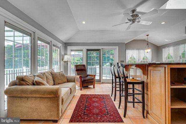2413 Taylor Ave, Alexandria, VA 22302 - living room featuring lofted ceiling, ceiling fan, light tile patterned flooring, and recessed lighting