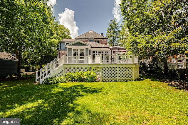 2413 Taylor Ave, Alexandria, VA 22302 - back of house featuring a yard, a wooden deck, stairway, and brick siding