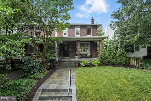 3831 Fulton St NW, Washington, DC 20007 - view of front of property with brick siding, a chimney, and covered porch