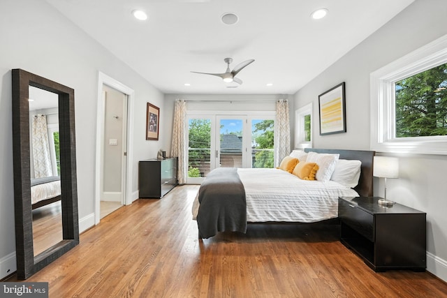 3831 Fulton St NW, Washington, DC 20007 - bedroom featuring access to outside, wood finished floors, french doors, recessed lighting, and a ceiling fan