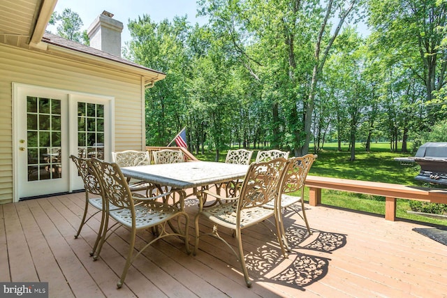 2381 Greensward S, Warrington, PA 18976 - wooden terrace with outdoor dining space, grilling area, and view of scattered trees
