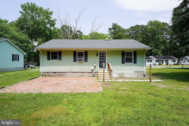 120 Ridgefield Ln, Fruitland, MD 21826 - view of front of property featuring crawl space, a front yard, a patio area, and cooling unit
