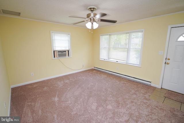 120 Ridgefield Ln, Fruitland, MD 21826 - tiled foyer featuring a baseboard radiator, ornamental molding, cooling unit, plenty of natural light, and ceiling fan