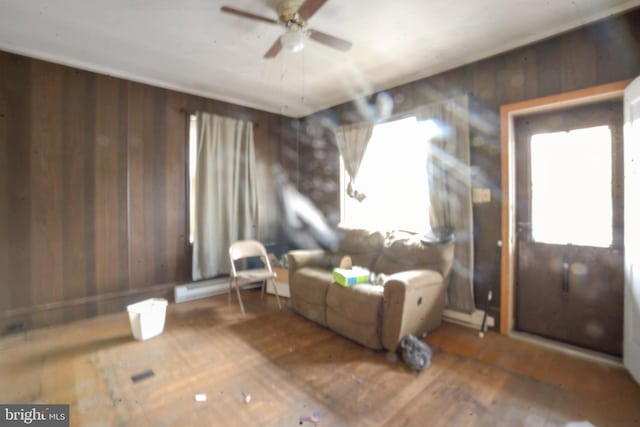 319 1st St, Slatington, PA 18080 - foyer entrance with ceiling fan and wooden walls