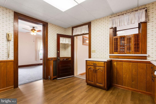 31 4th St, Hanover, PA 17331 - foyer with light wood finished floors, a wainscoted wall, wallpapered walls, and ceiling fan