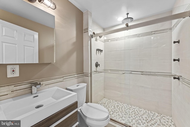 2562 Belcroft Pl, Herndon, VA 20171 - bathroom featuring tile walls, a stall shower, and vanity