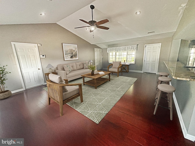 50 Rose Apple Rd, Levittown, PA 19056 - living area with ceiling fan, lofted ceiling, wood finished floors, and recessed lighting