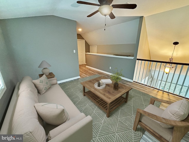 50 Rose Apple Rd, Levittown, PA 19056 - living room featuring ceiling fan, vaulted ceiling, and wood finished floors