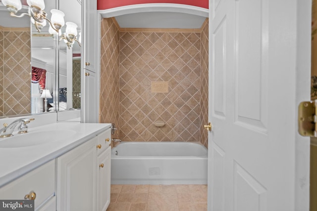 96 Karen Rd, Holland, PA 18966 - bathroom with vanity, shower / tub combination, a chandelier, and tile patterned flooring