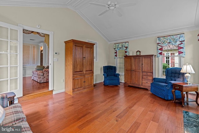 96 Karen Rd, Holland, PA 18966 - sitting room with ceiling fan, light wood-type flooring, lofted ceiling, and crown molding