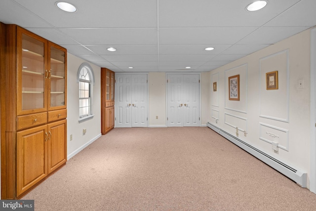 96 Karen Rd, Holland, PA 18966 - below grade area featuring baseboard heating, light colored carpet, and recessed lighting