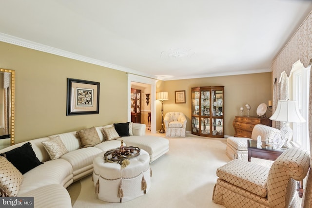 3851 Fawn Ln, White Plains, MD 20695 - carpeted living room featuring crown molding