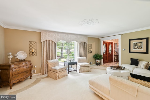 3851 Fawn Ln, White Plains, MD 20695 - living area featuring crown molding and carpet floors