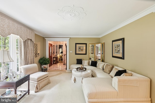 3851 Fawn Ln, White Plains, MD 20695 - carpeted living area featuring ornamental molding