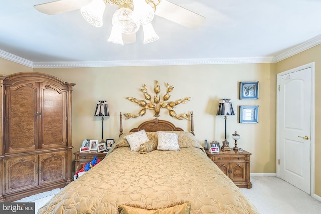 3851 Fawn Ln, White Plains, MD 20695 - bedroom featuring light colored carpet, ornamental molding, and ceiling fan