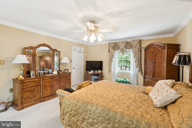 3851 Fawn Ln, White Plains, MD 20695 - carpeted bedroom with crown molding and ceiling fan