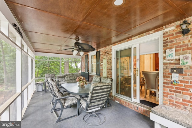 3851 Fawn Ln, White Plains, MD 20695 - sunroom featuring ceiling fan and outdoor dining area