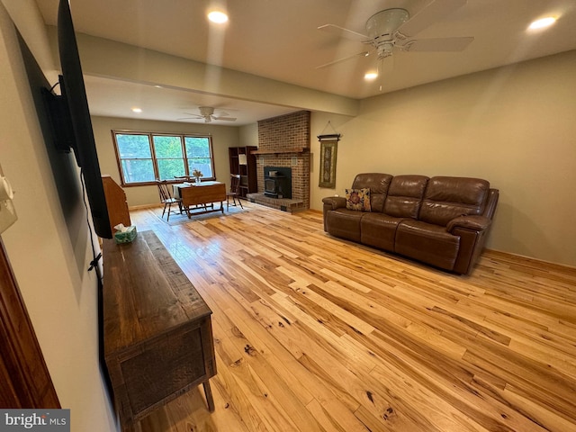 400 27th St, Huntingdon, PA 16652 - living area featuring a ceiling fan, light wood-type flooring, recessed lighting, and a fireplace