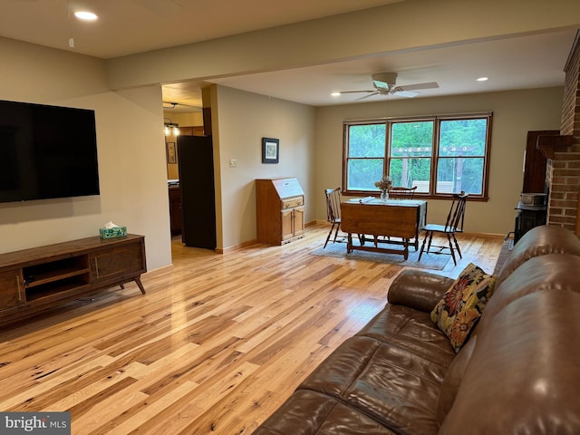 400 27th St, Huntingdon, PA 16652 - living room featuring light wood-style flooring, a ceiling fan, and recessed lighting