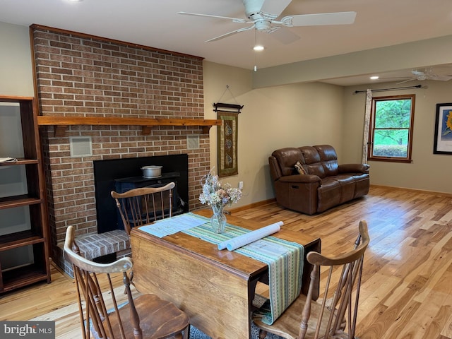 400 27th St, Huntingdon, PA 16652 - dining room with a ceiling fan, light wood finished floors, recessed lighting, and a brick fireplace