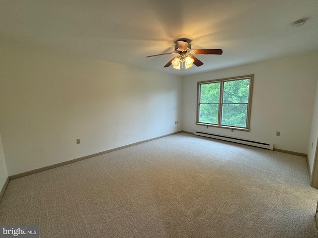 400 27th St, Huntingdon, PA 16652 - carpeted spare room featuring a baseboard heating unit, a ceiling fan, and a smoke detector