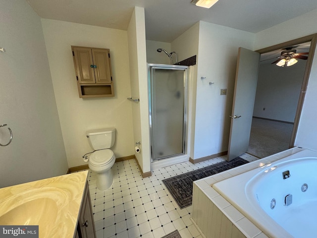 400 27th St, Huntingdon, PA 16652 - full bathroom with vanity, a shower stall, a tub with jets, and a ceiling fan