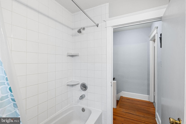 1123 Maple St, Conshohocken, PA 19428 - full bath with shower / bath combination with curtain and wood finished floors