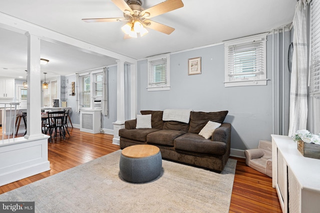 1123 Maple St, Conshohocken, PA 19428 - living area featuring wood finished floors, ceiling fan, and healthy amount of natural light