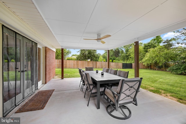 4301 Ivanhoe Pl, Alexandria, VA 22304 - fenced backyard with outdoor dining space, a patio, and a ceiling fan