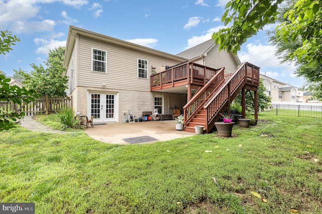 1404 Preserve Ln, Fredericksburg, VA 22401 - rear view of house featuring french doors, a fenced backyard, a deck, stairs, and a patio
