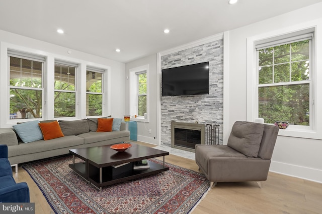2819 Bellevue Ter NW, Washington, DC 20007 - living area featuring light wood-style floors, recessed lighting, and a fireplace