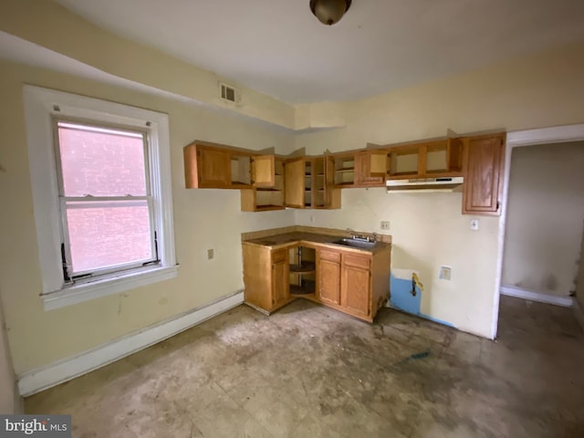2110 N Charles St N, Baltimore, MD 21218 - kitchen with brown cabinetry and under cabinet range hood