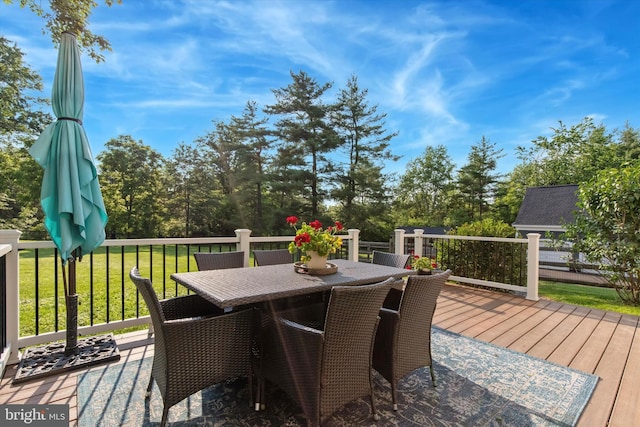 1430 S Old Bethlehem Pike, Quakertown, PA 18951 - wooden deck with outdoor dining space, a yard, and view of scattered trees