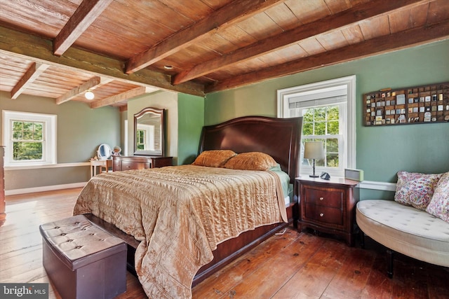 1430 S Old Bethlehem Pike, Quakertown, PA 18951 - bedroom with a wooden ceiling with exposed beams, hardwood / wood-style floors, and multiple windows