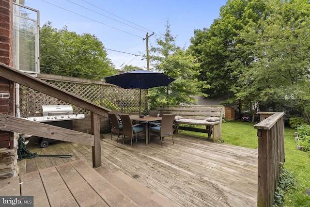 33 Waverly Rd, Wyncote, PA 19095 - wooden terrace with grilling area, outdoor dining space, and a yard