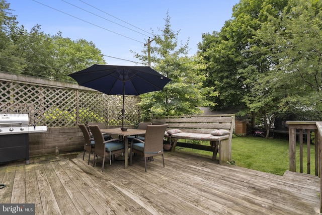 33 Waverly Rd, Wyncote, PA 19095 - wooden terrace featuring grilling area, a lawn, and outdoor dining space